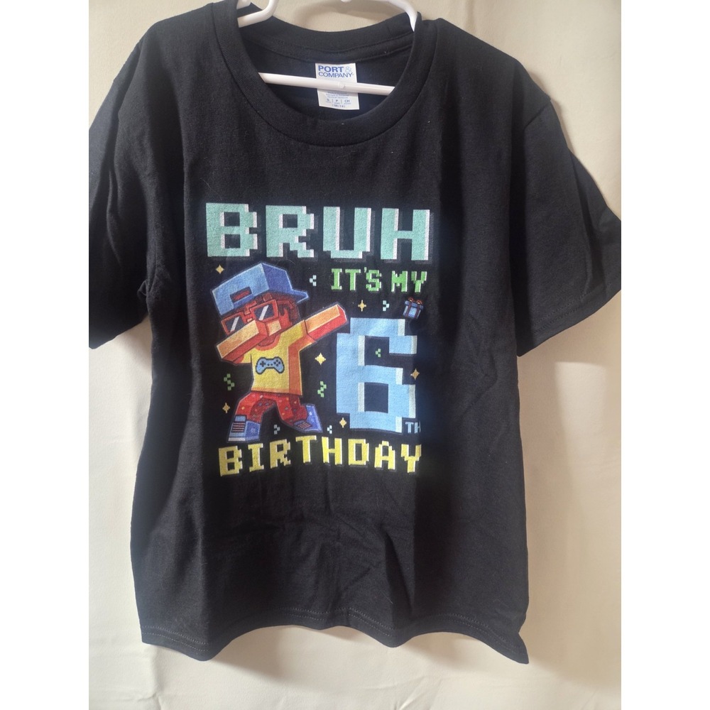 Birthday Boy "Bruh It's My 6th Birthday" Game Pixel T-Shirt Sz Small 7/8